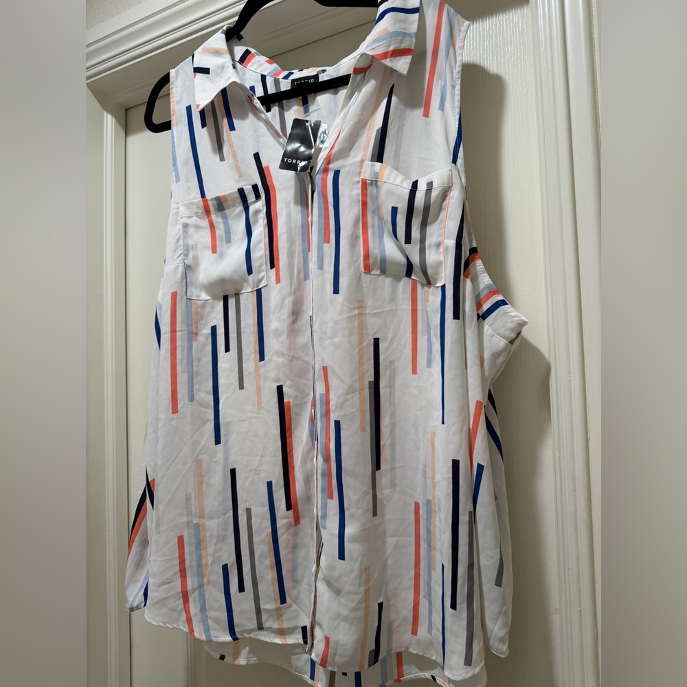 Torrid White Blouse with Multicolor Stripes